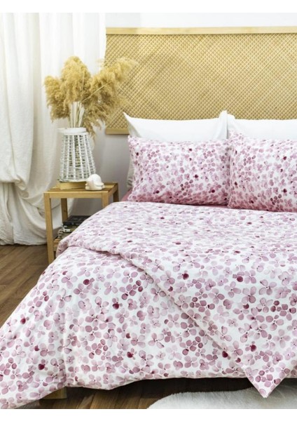 100X200 Pamuklu 63 Tel Pembe Yaprak Desenli Tek Kişilik Nevresim Takımı