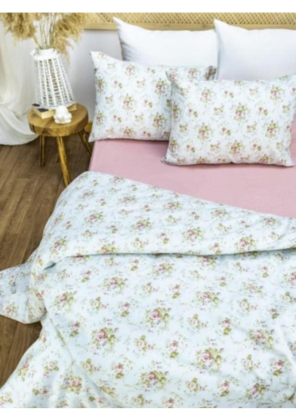 160X200 Pamuklu 63 Tel Pembe Çiçek Çift Kişilik Nevresim Takımı