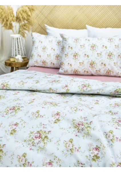 160X200 Pamuklu 63 Tel Pembe Çiçek Çift Kişilik Nevresim Takımı