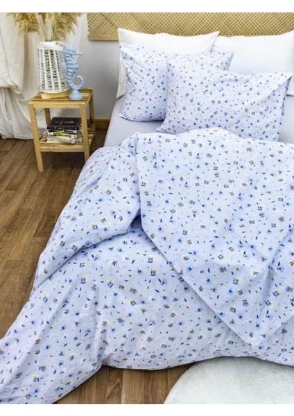 100X200 Pamuklu 63 Tel Mavi-Beyaz Çiçek Desenli Tek Kişilik Nevresim Takımı Mavi fiyatları