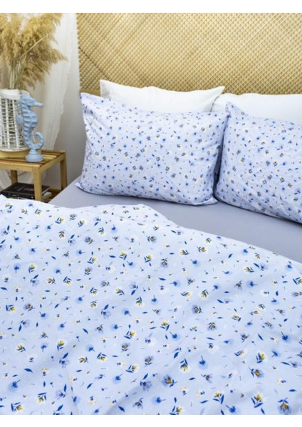 100X200 Pamuklu 63 Tel Mavi-Beyaz Çiçek Desenli Tek Kişilik Nevresim Takımı Mavi modelleri