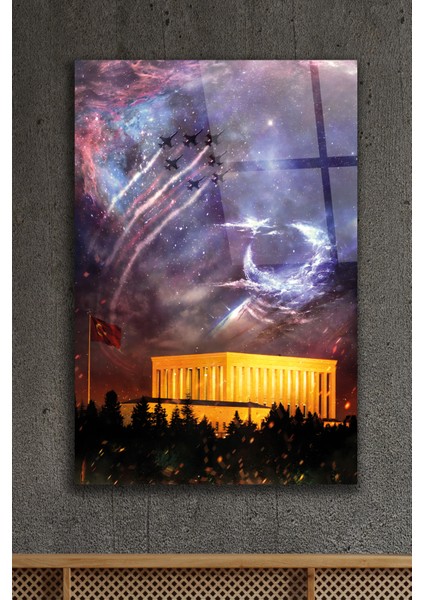 Anıtkabir ve Ay Yıldız Gökyüzü Dekoratif Dikey Cam Tablo