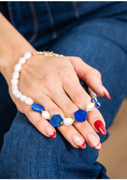 Barok Inci ve Lapis Lazuri Doğal Taşlı Kolye