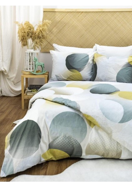 100X200 Pamuklu 63 Tel Daire Desenli Tek Kişilik Nevresim Takımı