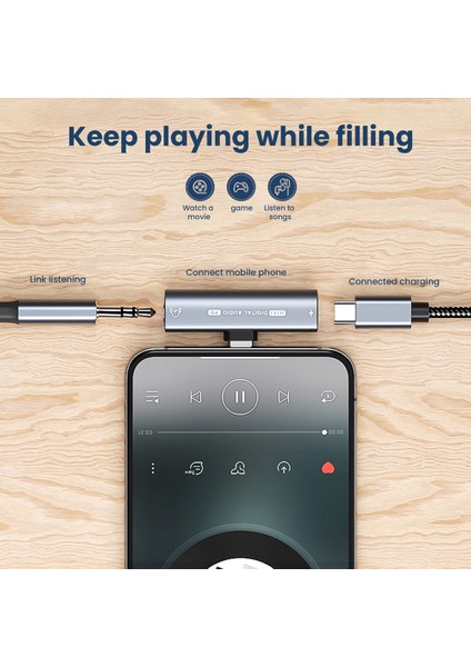 2ın1 USB Type-C - USB C/3.5mm Kulaklık Adaptörü Kulaklık Dac Ses Dönüştürücü 32BIT/384KHZ Dijital Dekoder PD27W Siyah (Yurt Dışından)