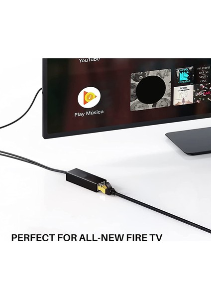 Tv Stick Için Güç Kablolu Ethernet Adaptörü (2. Nesil), 4K Stick, Tv Square, Mikro USB - RJ45 Kablolu Lan Adaptörü, Siyah (Yurt Dışından)