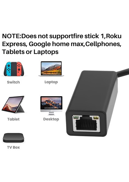 Tv Stick Için Güç Kablolu Ethernet Adaptörü (2. Nesil), 4K Stick, Tv Square, Mikro USB - RJ45 Kablolu Lan Adaptörü, Siyah (Yurt Dışından)