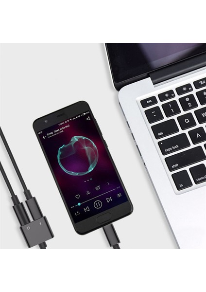 2'si 1 Arada Tip-C - 3,5 mm Kulaklık Jakı Adaptörü/konektörü Şarj Cihazı, Kulaklık Aux Ses ve Şarj Adaptörü Siyah (Yurt Dışından)