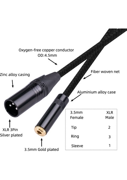 3.5mm Dişi 3pin Erkek Ses Adaptör Kablosu Xlr Konnektör Stereo 3.5mm Dişi - Erkek Kablo (Yurt Dışından)