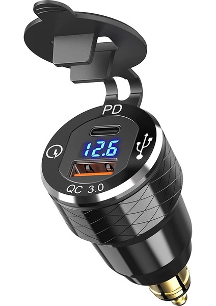 Pd 3.0 Tip C USB Hızlı Şarj Cihazı Din'den Usb'ye ve 12V-24V Motosiklet Için Voltmetreli 18W Qc 3.0 Güç Çıkışı (Yurt Dışından)