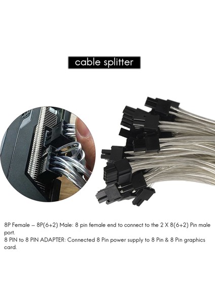 8 Pin - 2 x 8 Pin (6+2) Pcıe Güç Ayırıcı Kablosu 9 Inç (6 Paket) (Yurt Dışından) fiyatları