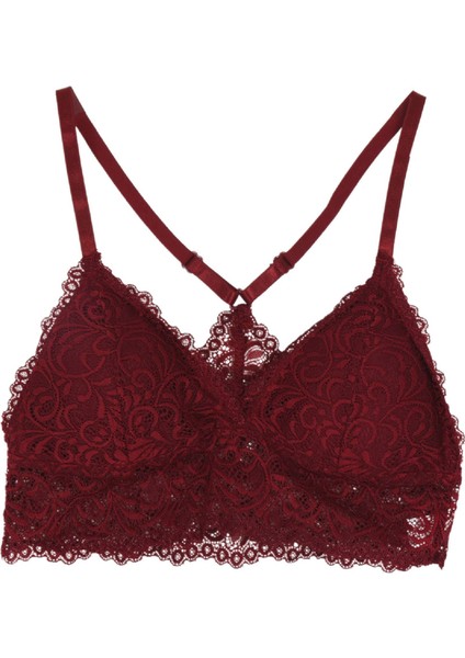 Dantelli Kablosuz Dönüştürülebilir Ped Çelik Halkasız Bayan Sütyen, Hünnap Kırmızısı (Yurt Dışından)