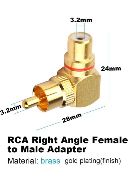 20 Paket Rca Dik Açı Adaptörü Dişi - Erkek Altın Kaplama Konnektör (Yurt Dışından) fiyatları
