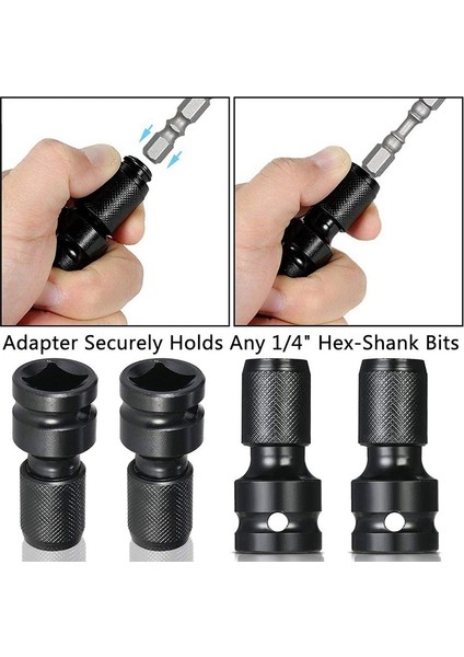 4 Adet Darbe Adaptörü 1/2 Kare Sürücüden 1/4 Hex Shank Soket Adaptörüne (Yurt Dışından)