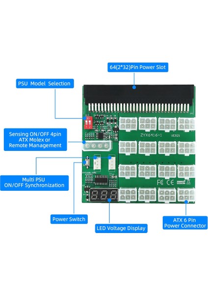 Eth/btc Madenciliği Için Senkronizasyon ve Uzaktan Yönetim Güç Kartına Sahip Atx 16X 6pin 12V Güç Kaynağı Kesme Kartı (Yurt Dışından) fiyatları