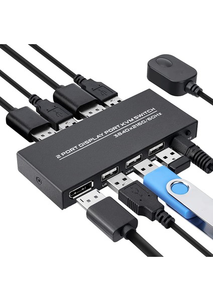 Kvm Switch, 2 Bilgisayar Paylaşımlı Klavye Fare Yazıcı ve Ultra Hd Monitör Için 4K@60Hz Dp USB Switcher (Yurt Dışından)