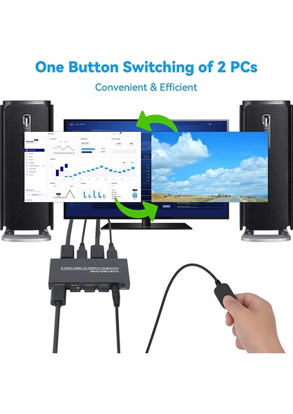 Kvm Switch, 2 Bilgisayar Paylaşımlı Klavye Fare Yazıcı ve Ultra Hd Monitör Için 4K@60Hz Dp USB Switcher (Yurt Dışından)