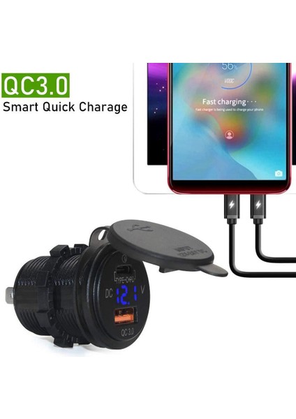 18W Hızlı Şarj 3.0 USB Araç Şarj Cihazı 48W Tip-C Pd Araba, Tekne, Karavan, Motosiklet Için Hızlı Şarj Priz Adaptörü (Yurt Dışından)