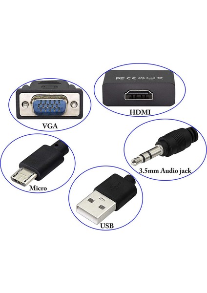 VGA - Uyumlu Erkek - Dişi Dönüştürücü Kablosu 3,5 mm Ses (Yurt Dışından)