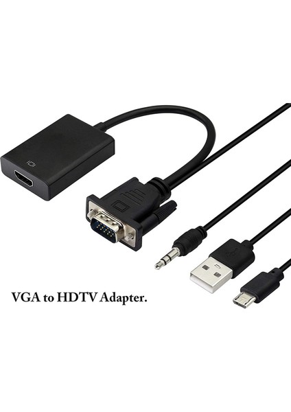 VGA - Uyumlu Erkek - Dişi Dönüştürücü Kablosu 3,5 mm Ses (Yurt Dışından)