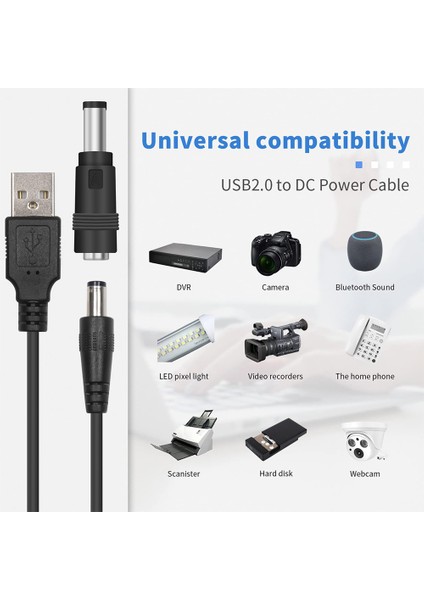 5V Dc 5.5 2.1mm Jak Şarj Kablosu Güç Kablosu, Usb'den Dc Güç Kablosuna (Yurt Dışından)