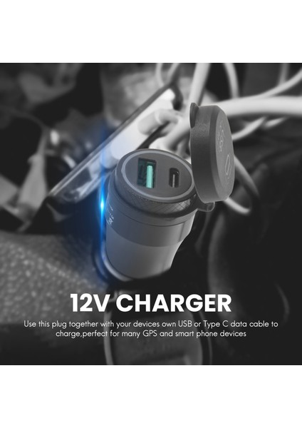 USB Tip-C Bağlantı Noktalı Motosiklet Şarj Cihazı 12V/24V Qc3.0 Adaptör Siyah (Yurt Dışından)