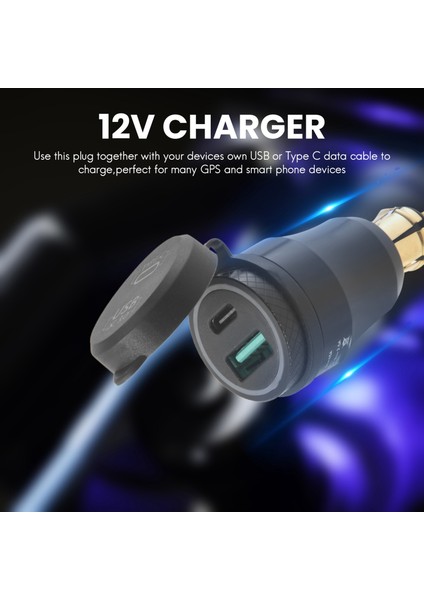 USB Tip-C Bağlantı Noktalı Motosiklet Şarj Cihazı 12V/24V Qc3.0 Adaptör Siyah (Yurt Dışından)