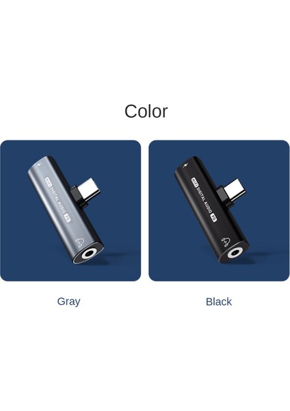 2ın1 USB Type-C - 3,5mm Kulaklık Adaptörü PD60W Hızlı Şarj Kulaklık Ses Dönüştürücü 16BIT/48KHZ Dijital Kod Çözücü, Gri (Yurt Dışından)