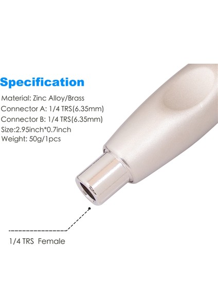 2 Adet 6.35MM 1/4 Inç Kadın 6.35MM 1/4 Inç Dişi Soket Mono Ses Bağlayıcı Adaptörü Düz Dönüştürücü, Gümüş (Yurt Dışından) fiyatları