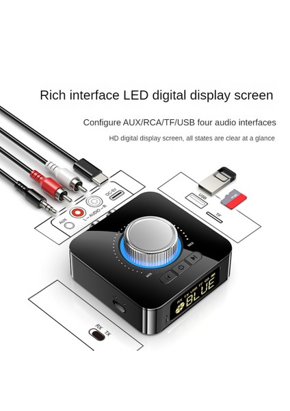 LED Akıllı Dijital Ekran Bluetooth Adaptörü Bluetooth 5.0 Ses Alıcı Verici 2 In1 Aux Ses Adaptörü Dönüştürücü (Yurt Dışından)