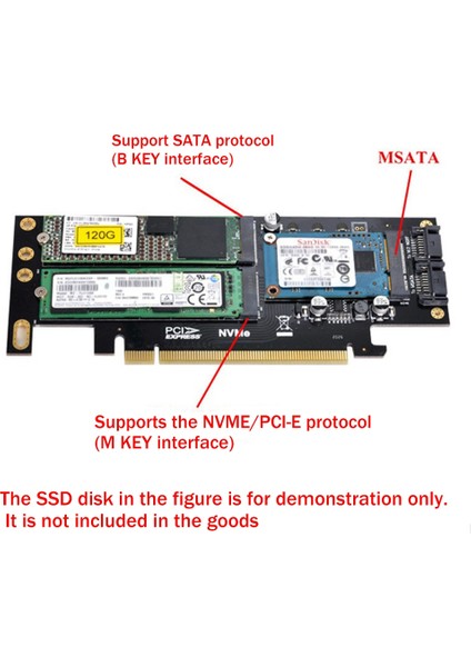 3 In 1 Masaüstü Bilgisayar Yükseltme Kartı Pcıe X16 - M.2 M Anahtar Nvme Ssd+M.2 B Anahtar Sata Ssd+Msata SSD Adaptör Kartı (Yurt Dışından)