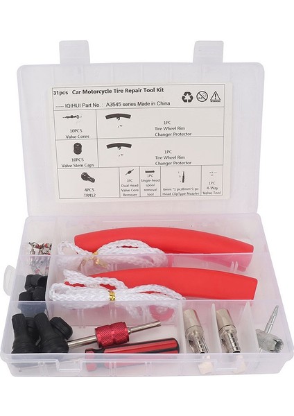 Arabalar ve Motosikletler Için Kırmızı Kapaklı 31 Parça Lastik Tamir Alet Seti (Yurt Dışından)