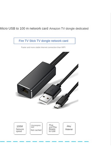 Stick Usb'den RJ45'E Mikro USB Ethernet Adaptörü 10/100MBPS (Yurt Dışından)