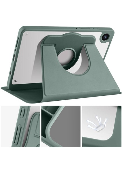 Samsung Galaxy Tab A9 8.7inç X110 X115 Kılıf Kalem Bölmeli Dönebilen Standlı Case