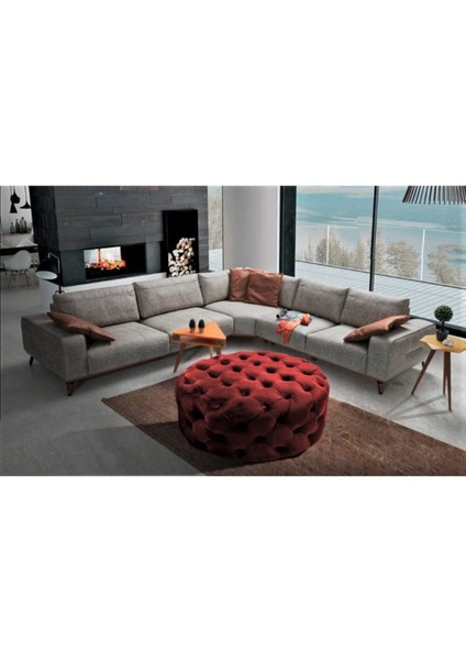 Gazzini Furniture Bordo Yuvarlak Chester Model Kapitoneli Orta Puf