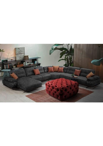 Gazzini Furniture Bordo Kare Chester Model Kapitoneli Orta Puf