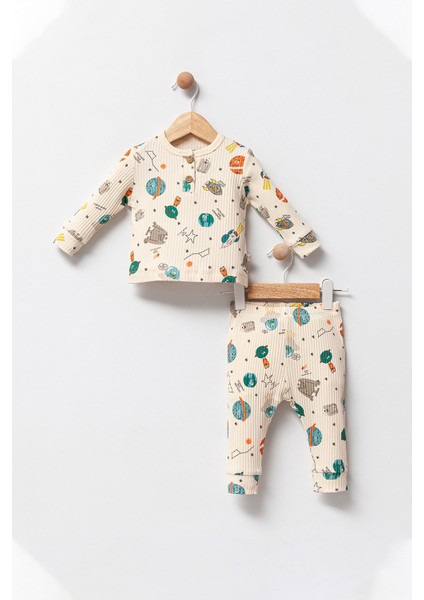 Melisa Bebe Uzay Temalı Bisiklet Yakalı 2'li Bebek Pijama Takımı