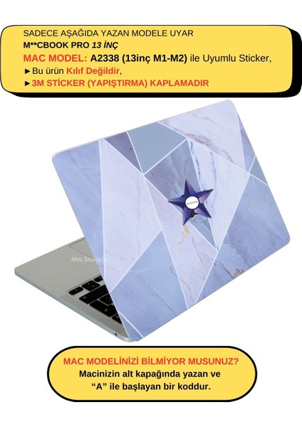 Macbook Pro Kılıf 13inç M1-M2 Koruyucu Sticker Laptop Kaplama A2338 ile Uyumlu Marble14
