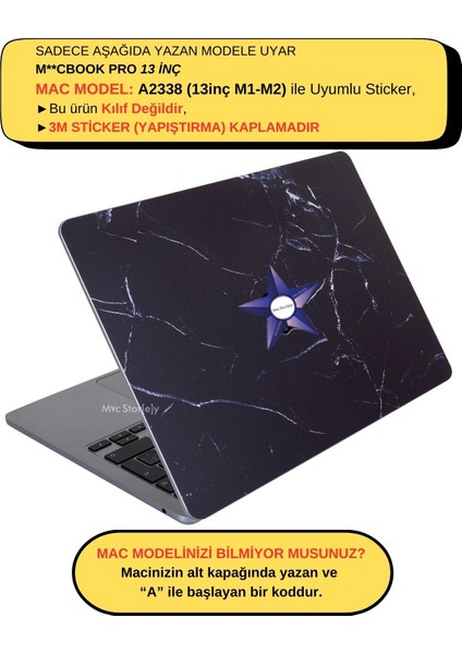 Macbook Pro Kılıf 13inç M1-M2 Koruyucu Sticker Laptop Kaplama A2338 ile Uyumlu Marble14
