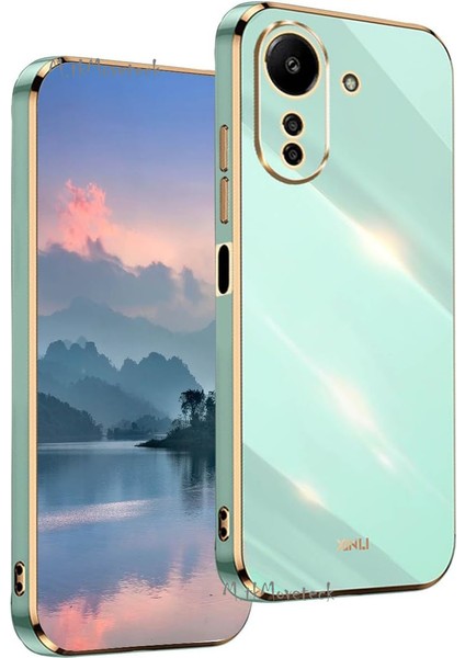 Xiaomi Redmi 13C Kılıf Kamera Korumalı Parlak Gold Kenarlı Altın Işlemeli Yumuşak Silikon Bark Kapak