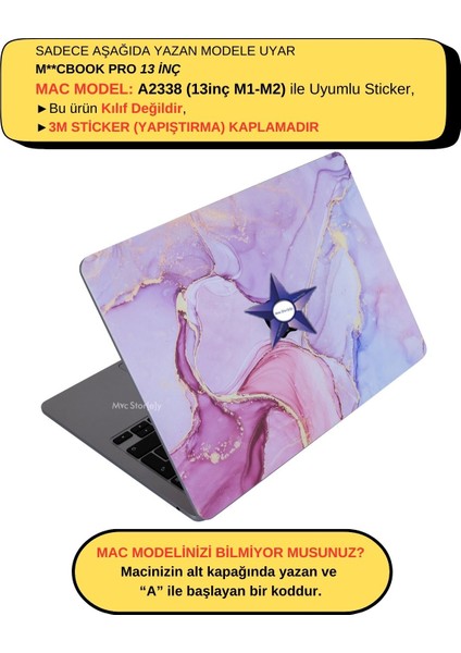 Macbook Pro Kılıf 13inç M1-M2 Koruyucu Sticker Laptop Kaplama A2338 ile Uyumlu Marble14