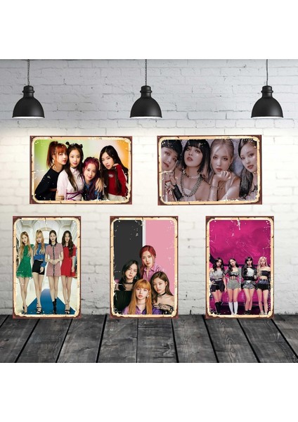 Blackpink Seti 5 Adet 20X30 cm Retro Ahşap Tablo