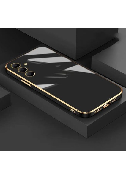 Samsung Galaxy A05S Kılıf Kamera Korumalı Parlak Gold Kenarlı Altın Işlemeli Şeritli Yumuşak Silikon Bark Kapak