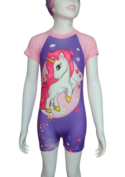 Urz Kids Kız Çocuk Unicorn Temalı Tulum Mayo  Kız Çocuk Hassas Ten Mayo Kız Çocuk Uv Korumalı Mayo