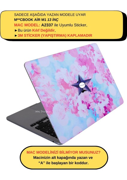 Macbook Air M1 Kılıf Laptop Kaplama Sticker Koruyucu A2337 ile Uyumlu Flower03