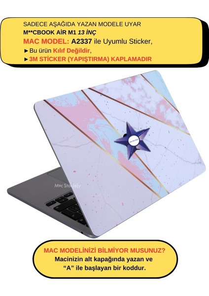 Macbook Air M1 Kılıf Kaplama Sticker Laptop Koruyucu A2337 ile Uyumlu Marble14