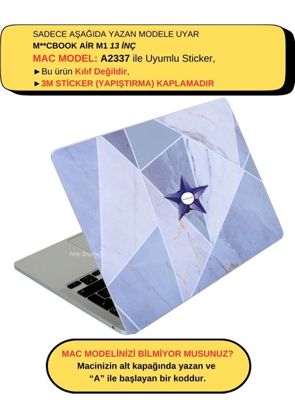 Macbook Air M1 Kılıf Kaplama Sticker Laptop Koruyucu A2337 ile Uyumlu Marble14