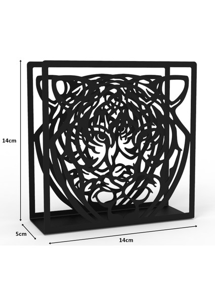 Kaplan Temalı Siyah Metal Peçetelik