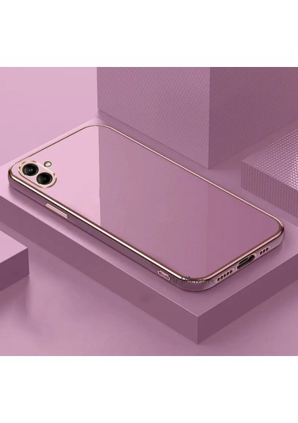 Samsung Galaxy A05 Kılıf Kamera Korumalı Parlak Gold Kenarlı Altın Işlemeli Şeritli Yumuşak Silikon Bark Kapak