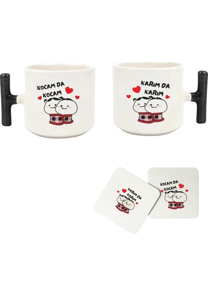 “karım Da Karım” ve “kocam Da Kocam” Baskılı T Kulp Kupa Seti Ikili (Bardak Altı Hediyeli)